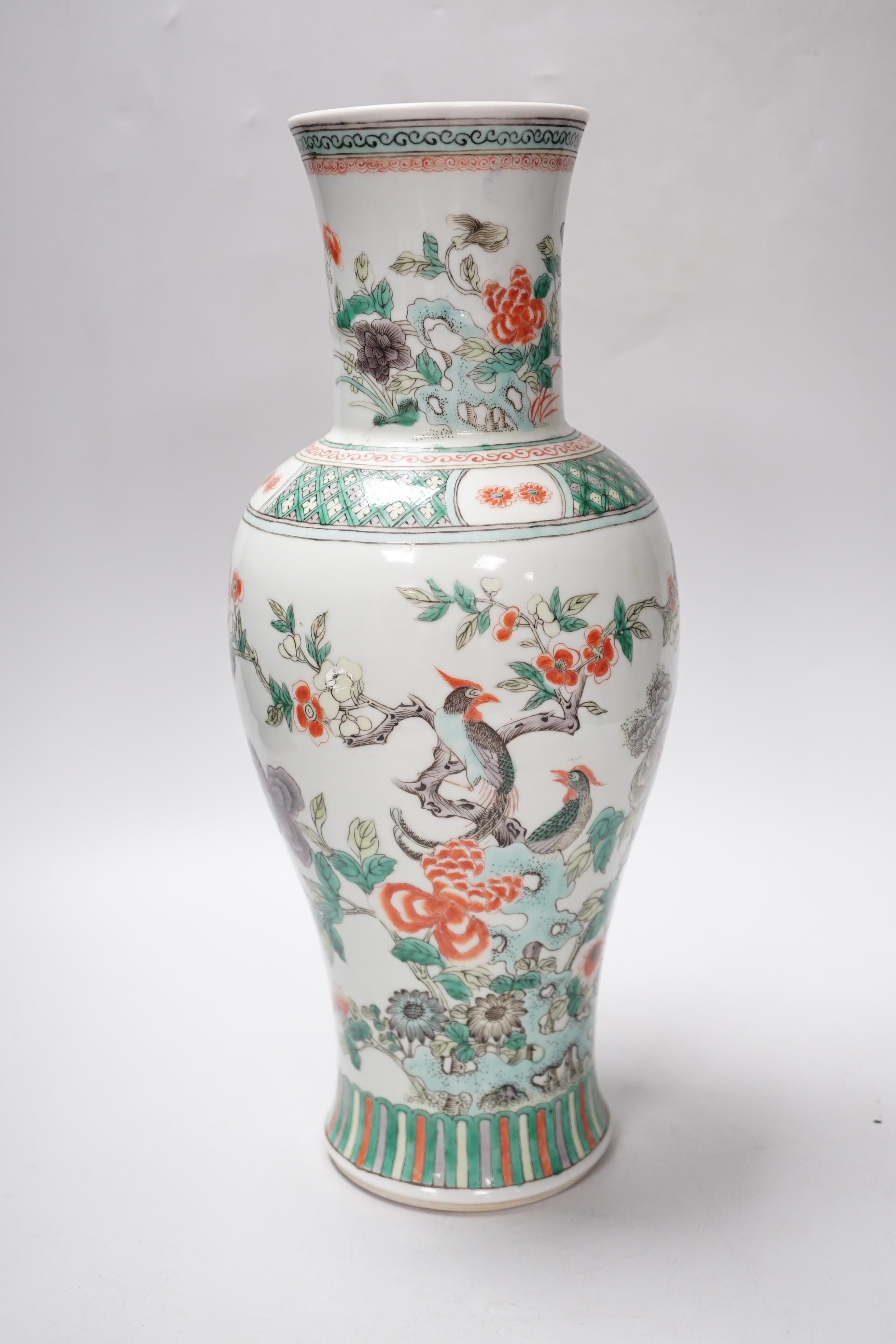 A Chinese famille verte baluster vase, late 19th/early 20th century, 35.5cm high
